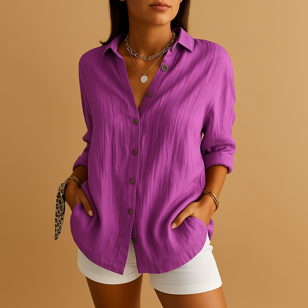 Women's Lightweight Long Sleeve Blouse – Relaxed Fit Button-Up Top