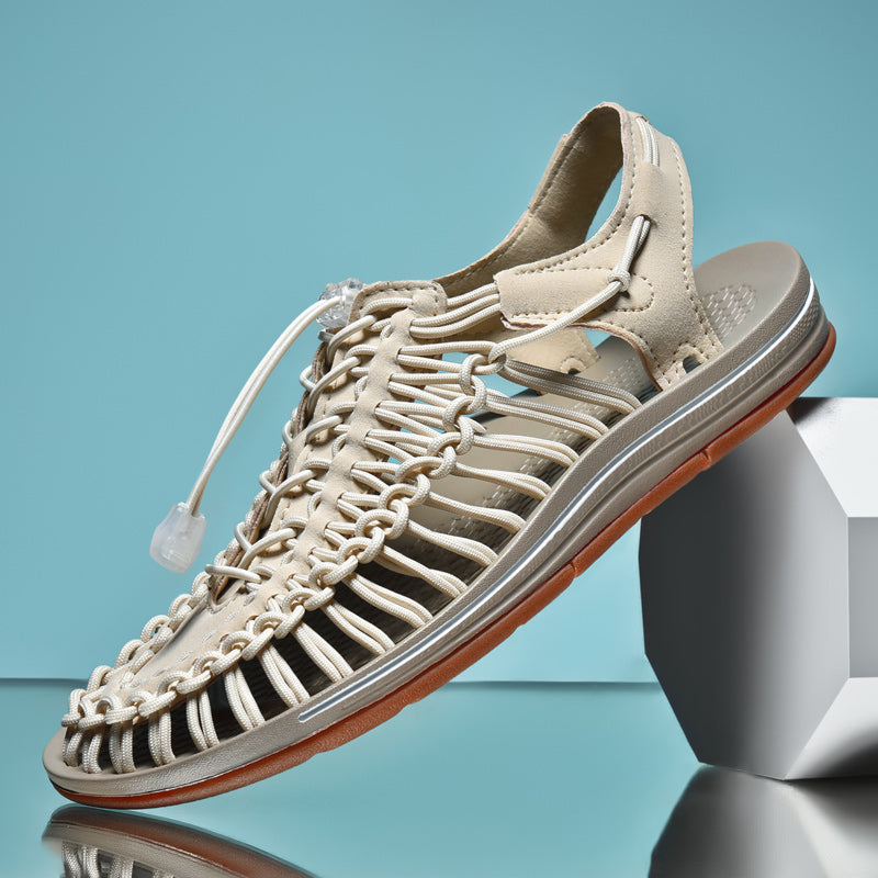 Men's Woven Cord Cage Sandals - Casual Flat Outdoor Shoes