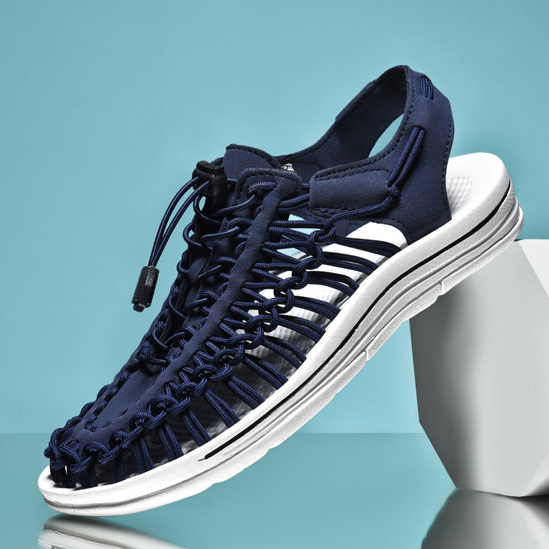 Men's Woven Cord Cage Sandals - Casual Flat Outdoor Shoes