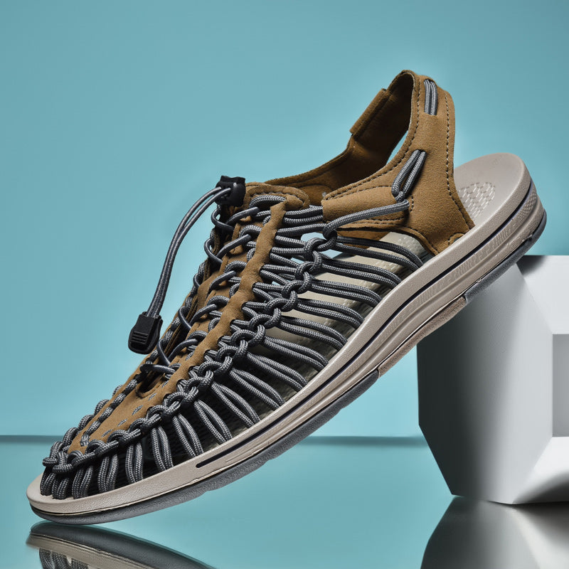 Men's Woven Cord Cage Sandals - Casual Flat Outdoor Shoes