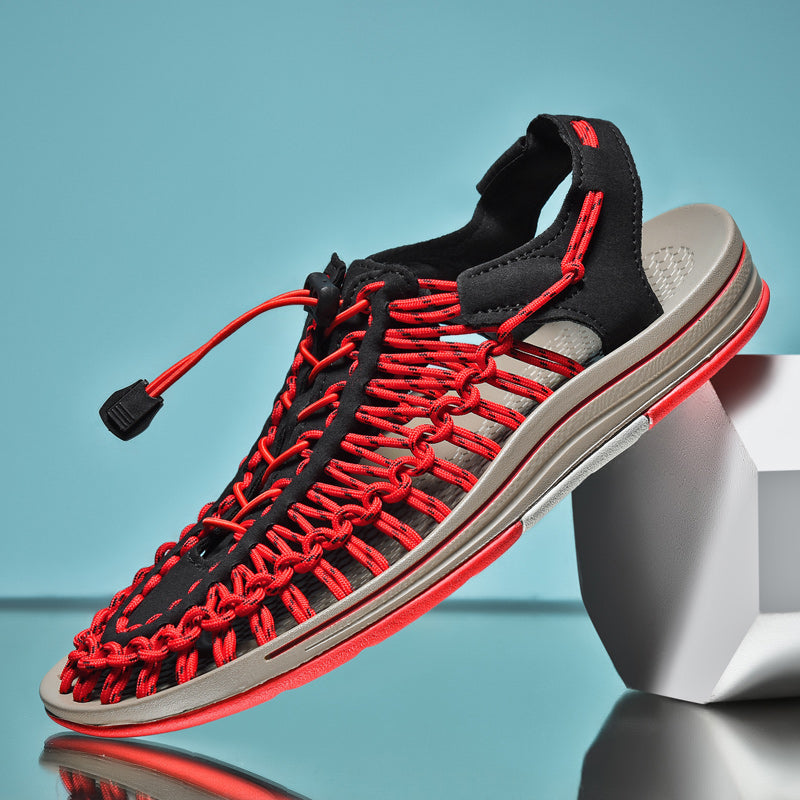 Men's Woven Cord Cage Sandals - Casual Flat Outdoor Shoes