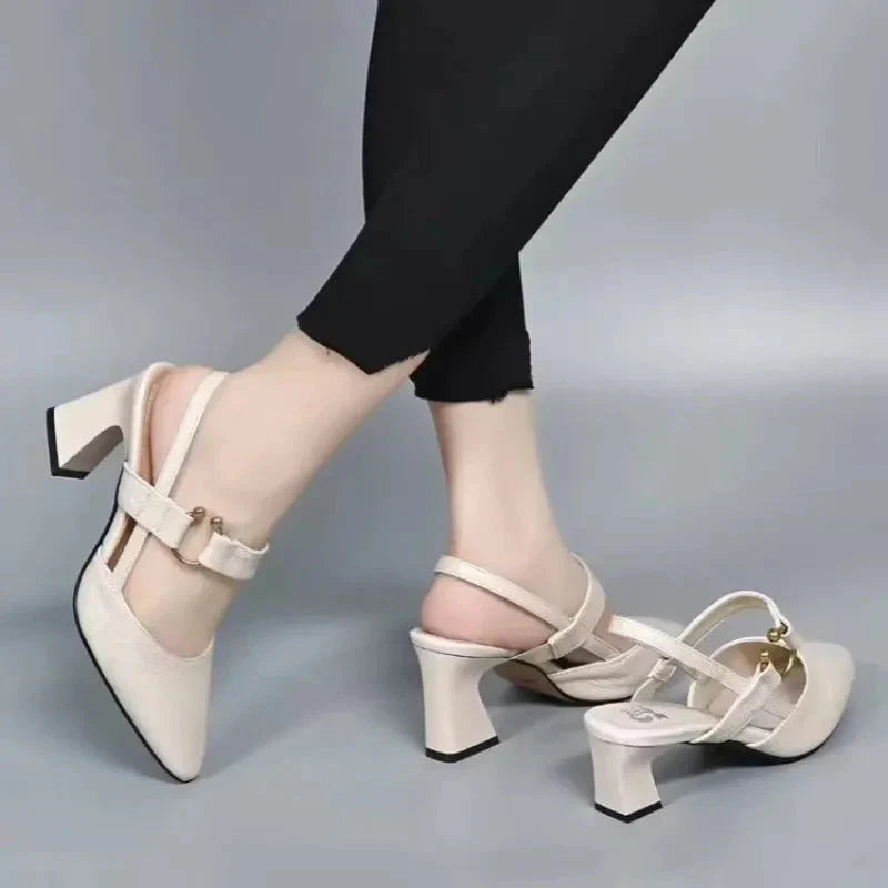Women's Orthopedic Heeled Slingback Shoes - Pointed Toe Slip On High Heels