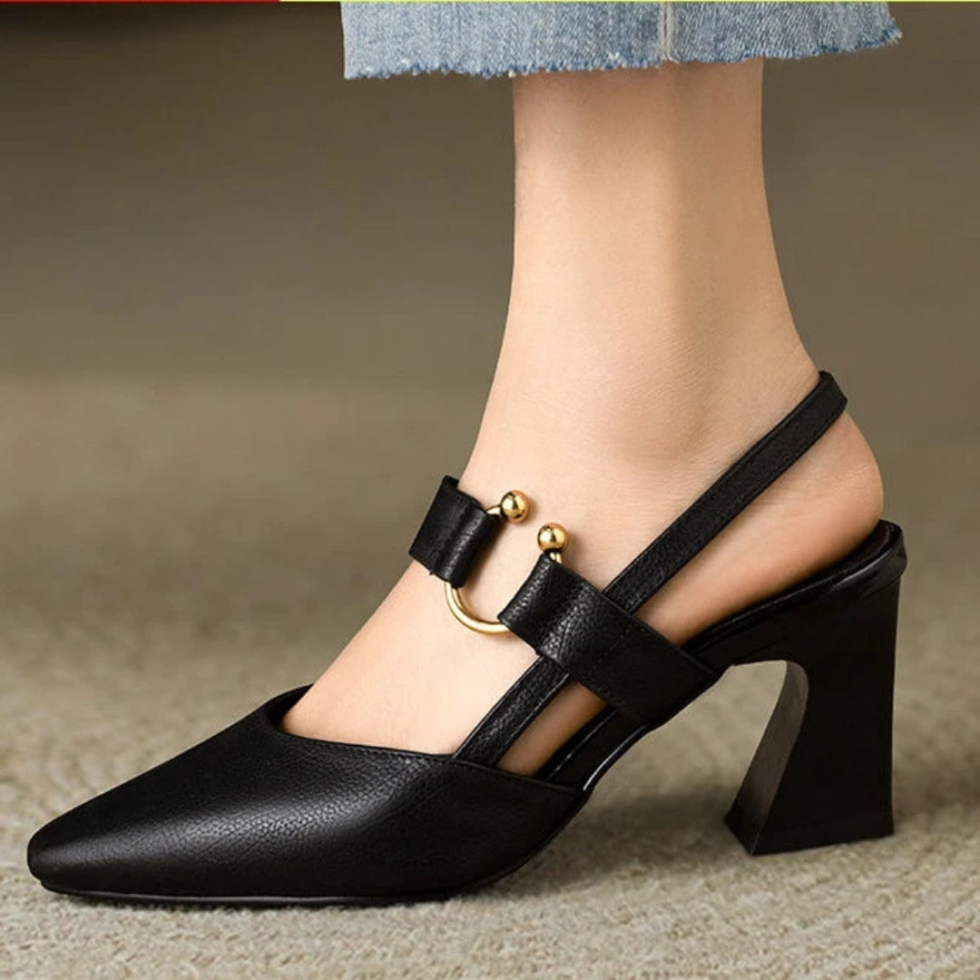 Women's Orthopedic Heeled Slingback Shoes - Pointed Toe Slip On High Heels