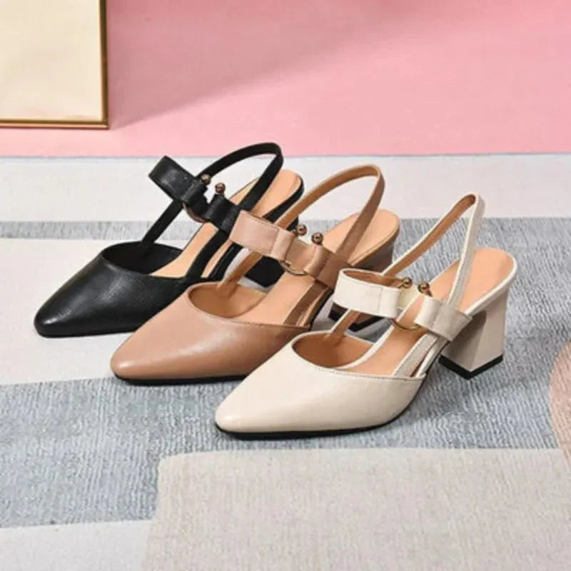 Women's Orthopedic Heeled Slingback Shoes - Pointed Toe Slip On High Heels