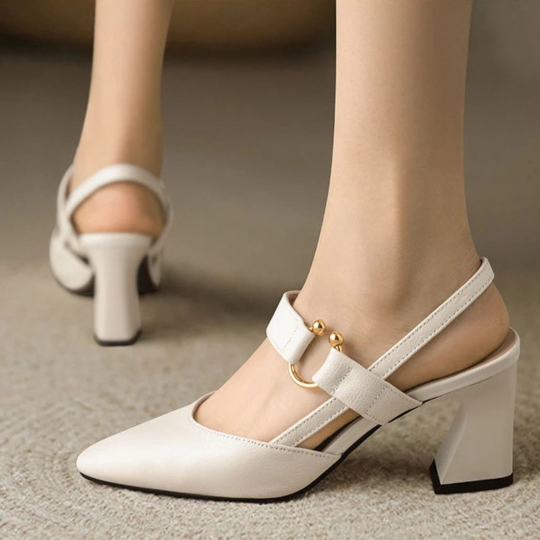 Women's Orthopedic Heeled Slingback Shoes - Pointed Toe Slip On High Heels