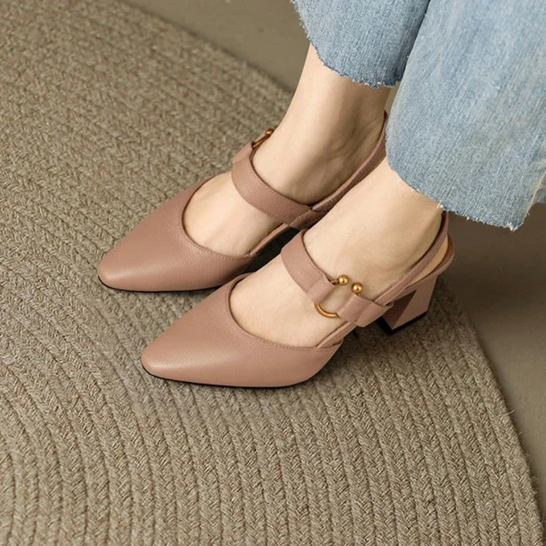 Women's Orthopedic Heeled Slingback Shoes - Pointed Toe Slip On High Heels
