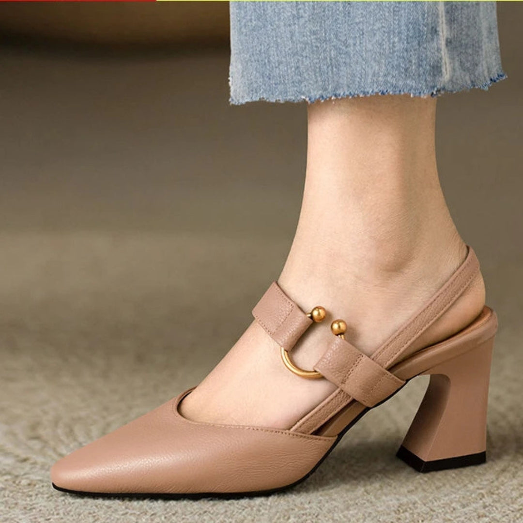 Women's Orthopedic Heeled Slingback Shoes - Pointed Toe Slip On High Heels