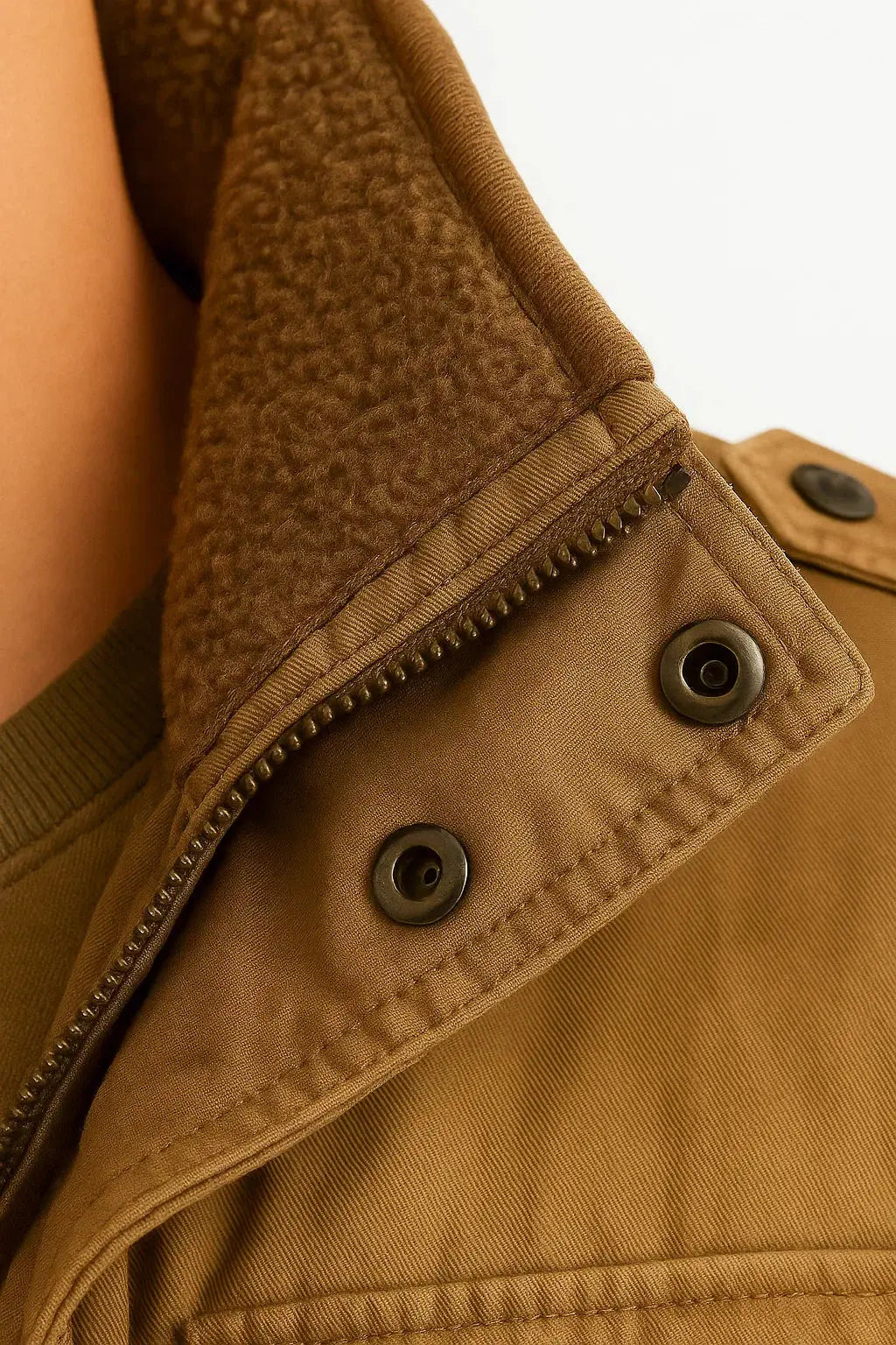 Men's Beige Full Zip Jacket Shirt Collar Fleece Lined Overshirt