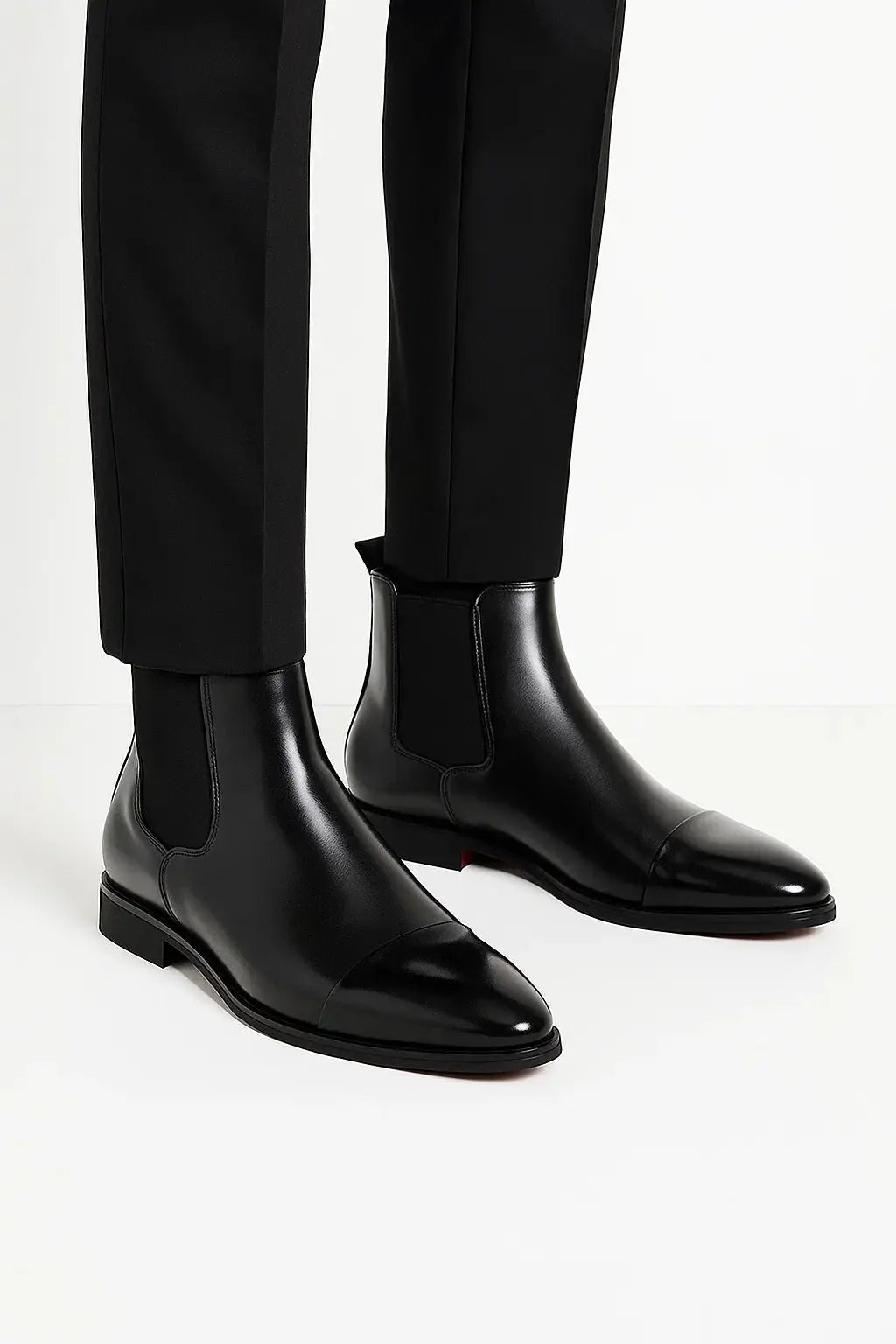 Men's Chelsea Boots Black Leather Cap-Toe Dress Boots