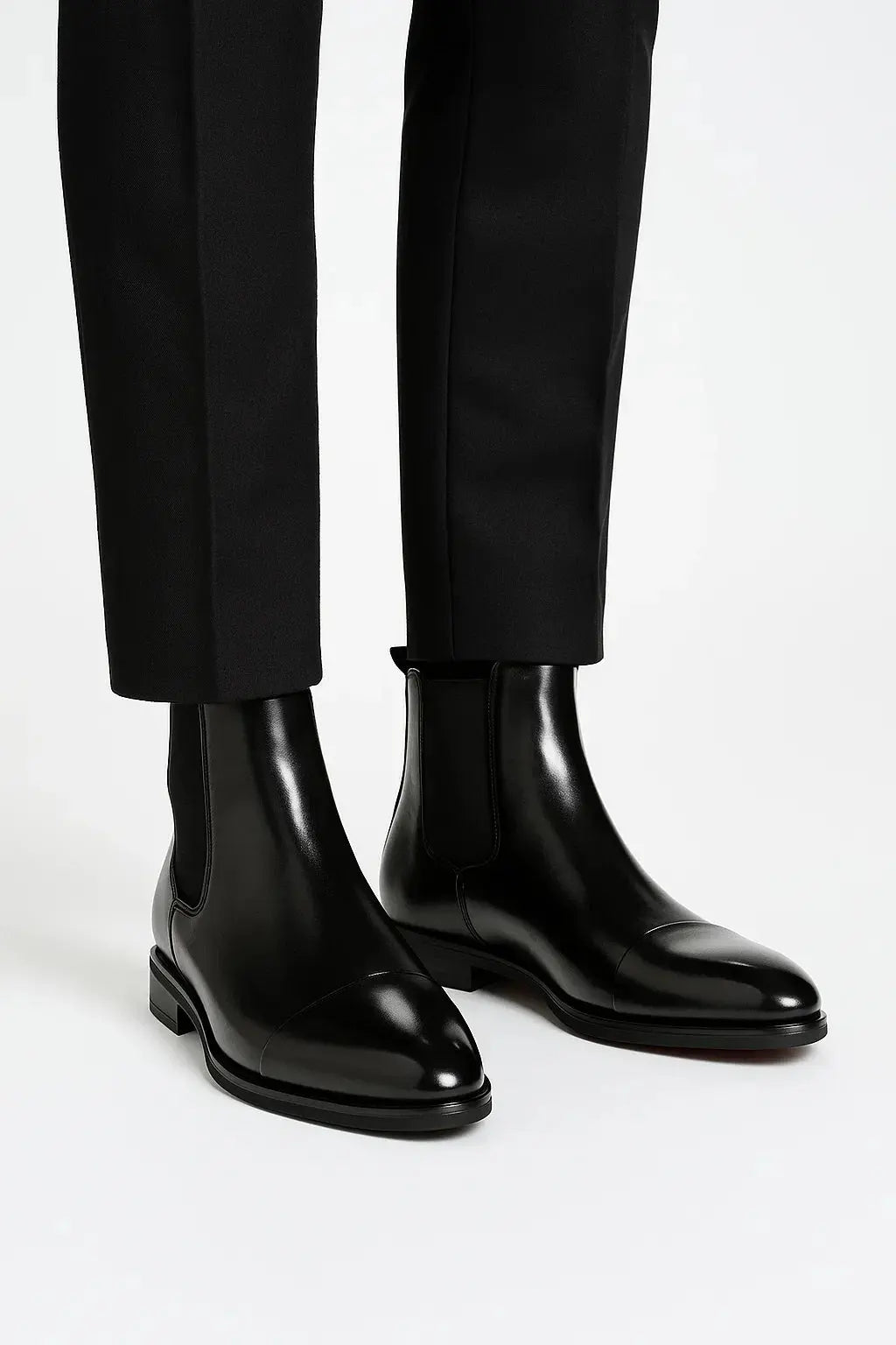 Men's Chelsea Boots Black Leather Cap-Toe Dress Boots