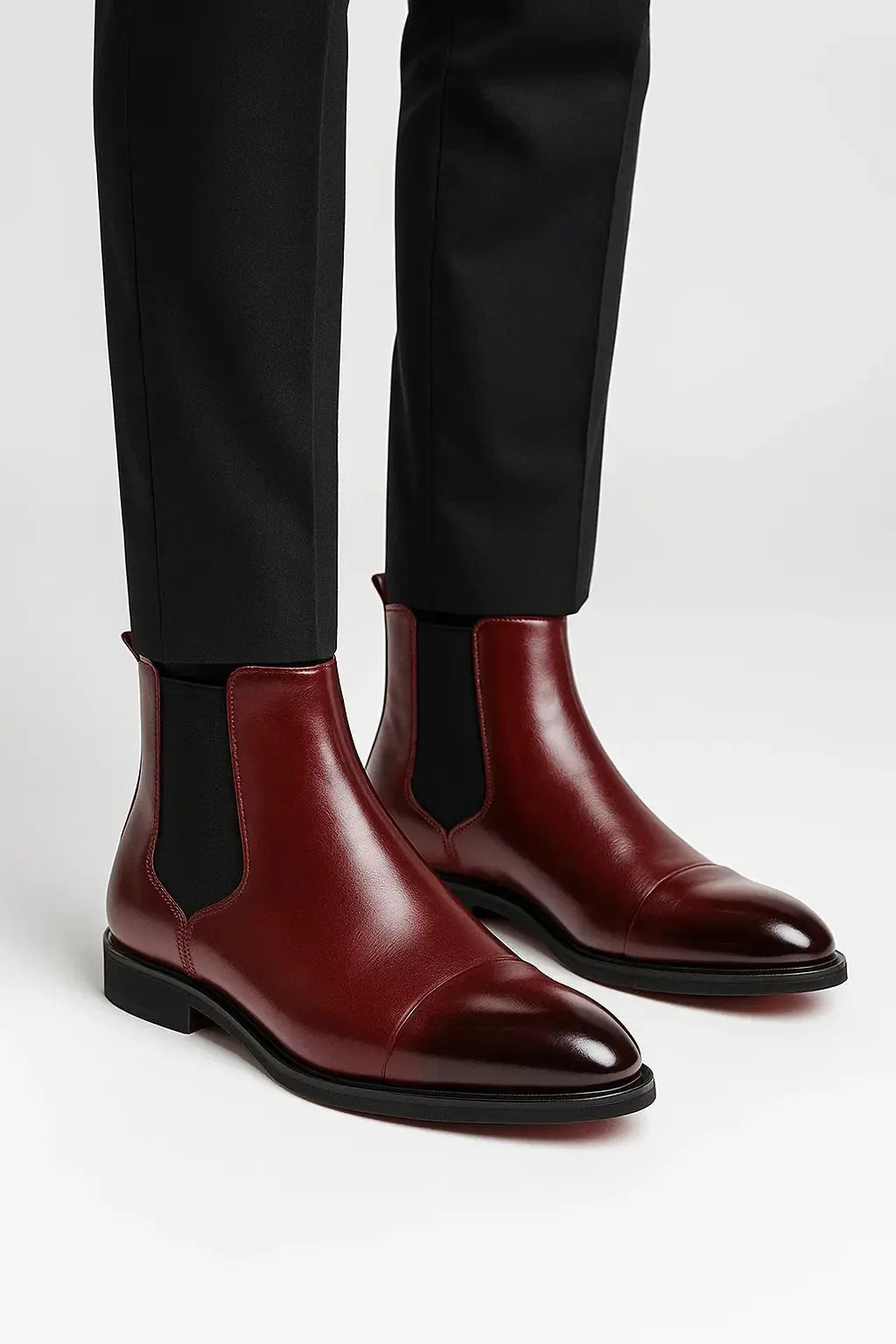 Men's Chelsea Boots Black Leather Cap-Toe Dress Boots