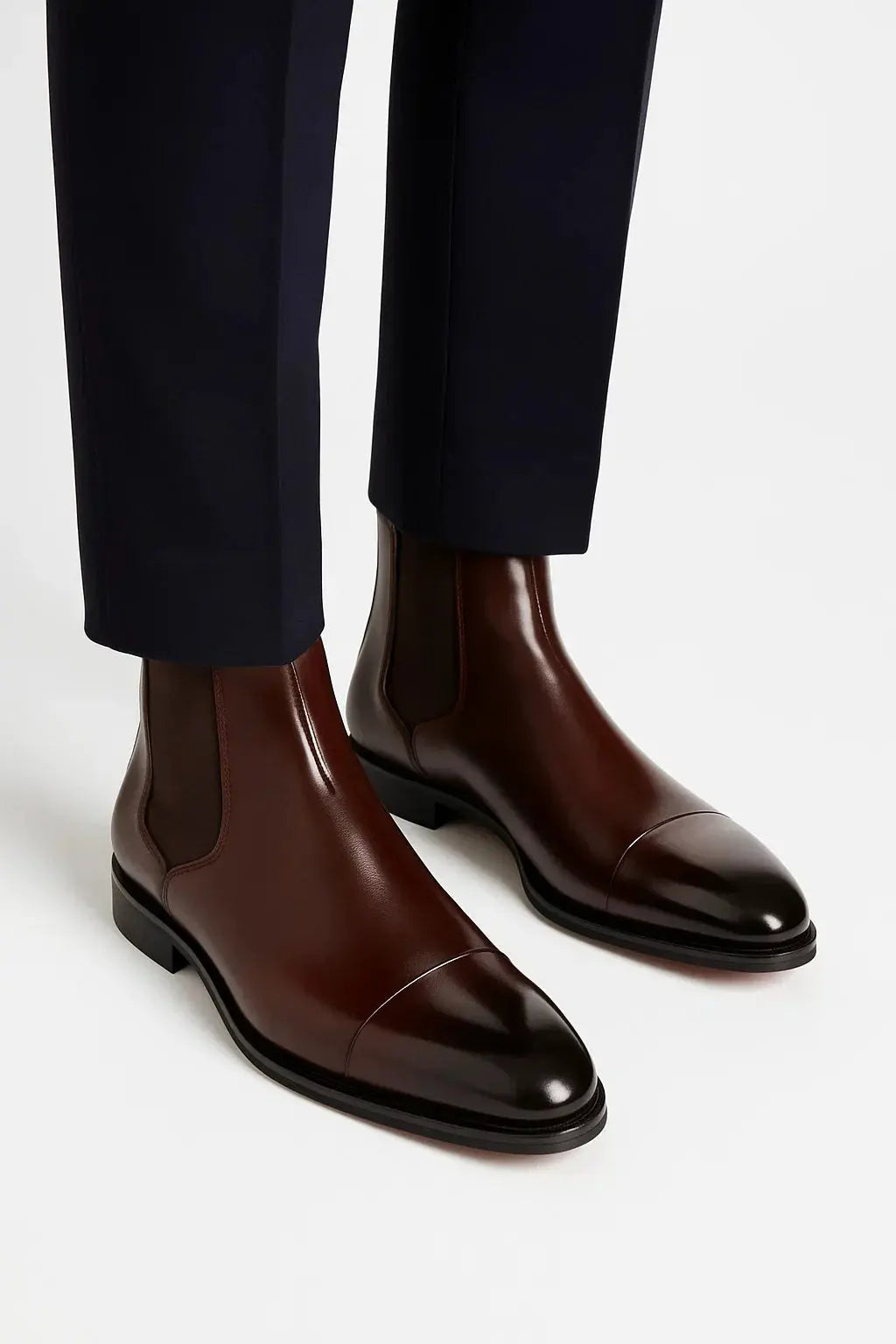 Men's Chelsea Boots Black Leather Cap-Toe Dress Boots