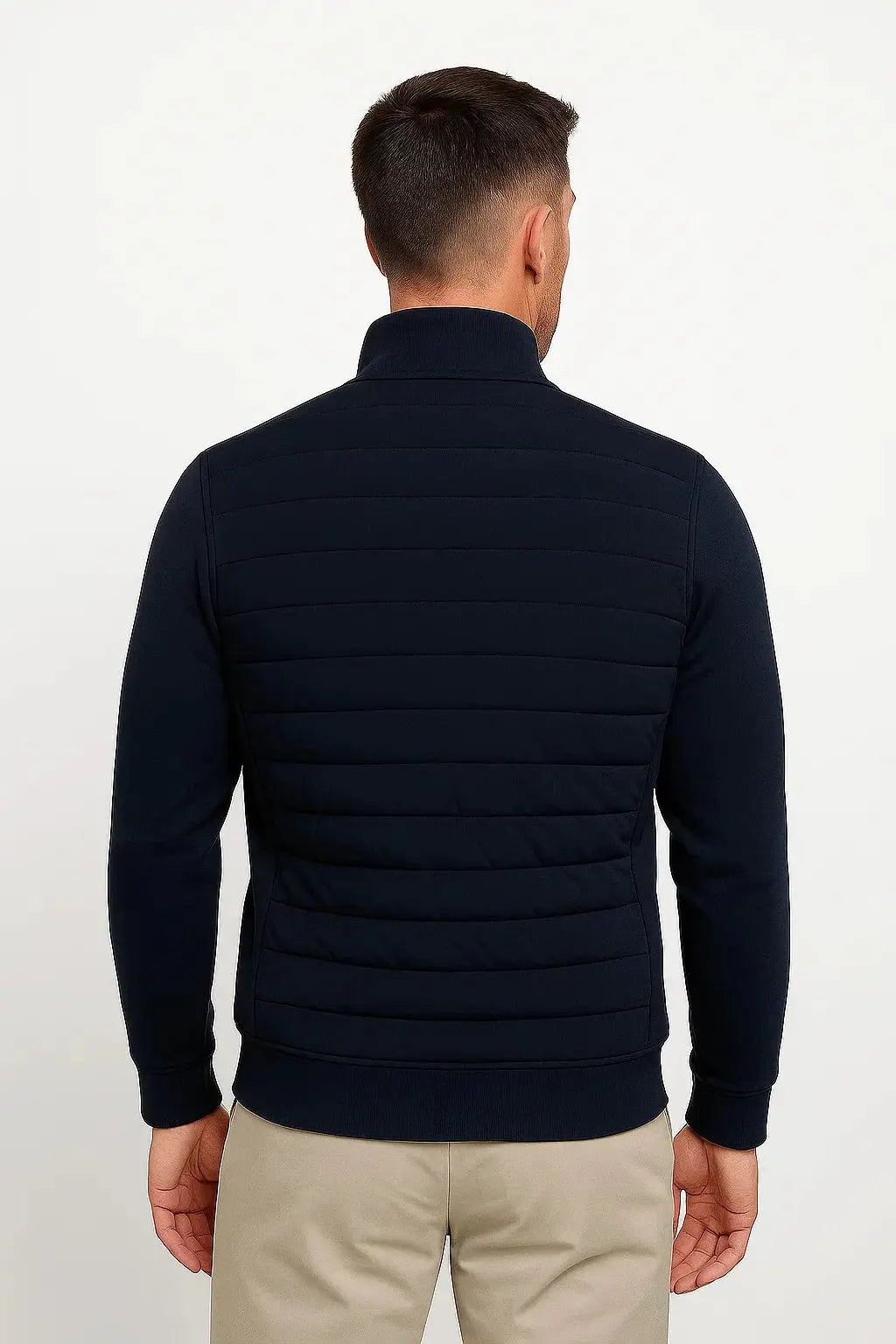 Men's Quilted Bomber Jacket with Knitted Sleeves - Black