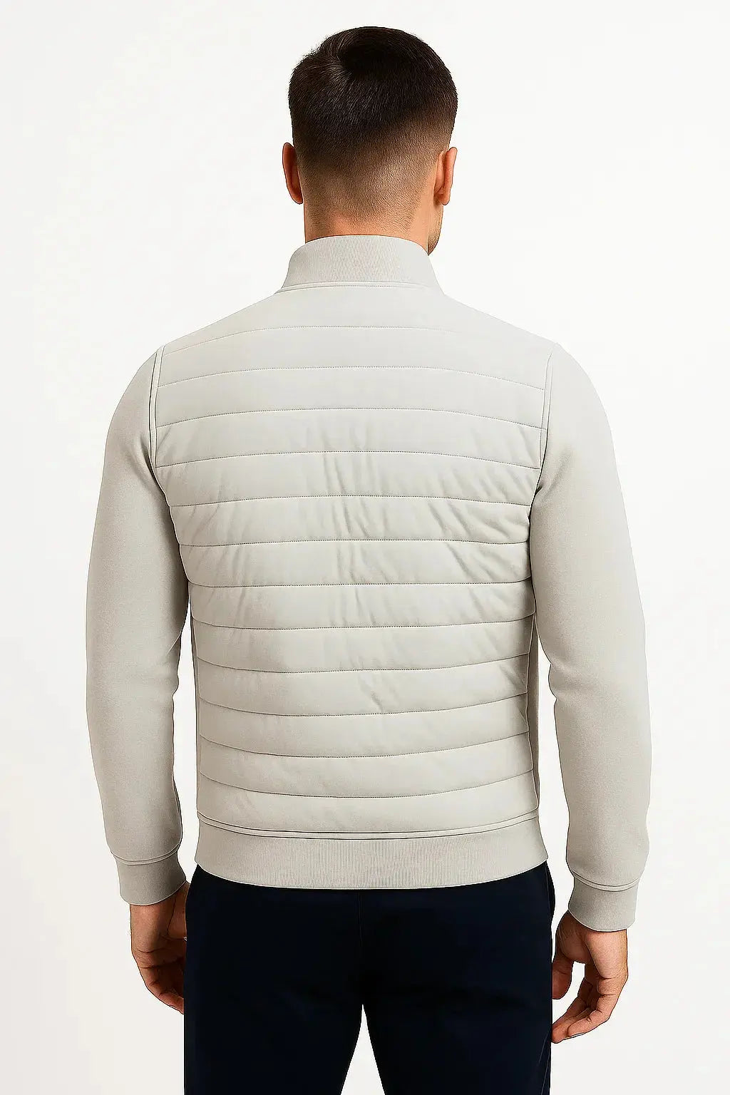 Men's Quilted Bomber Jacket with Knitted Sleeves - Black