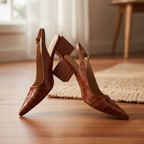 Women’s Croc-Embossed Block Heel Pumps – Pointed Toe Slingback Style