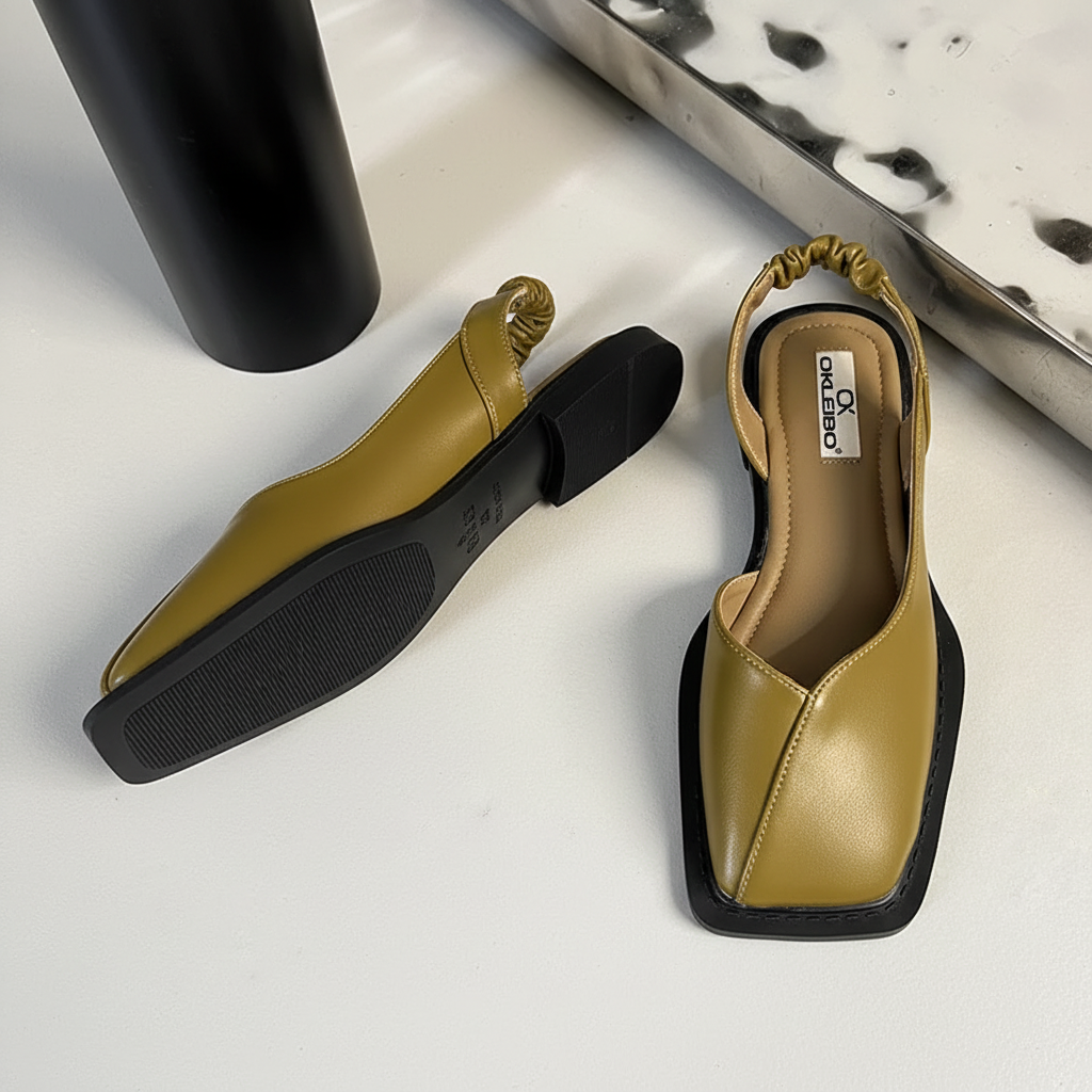 Women’s Square Toe Slingback Flats – Minimalist Elastic Strap Ballet Shoes