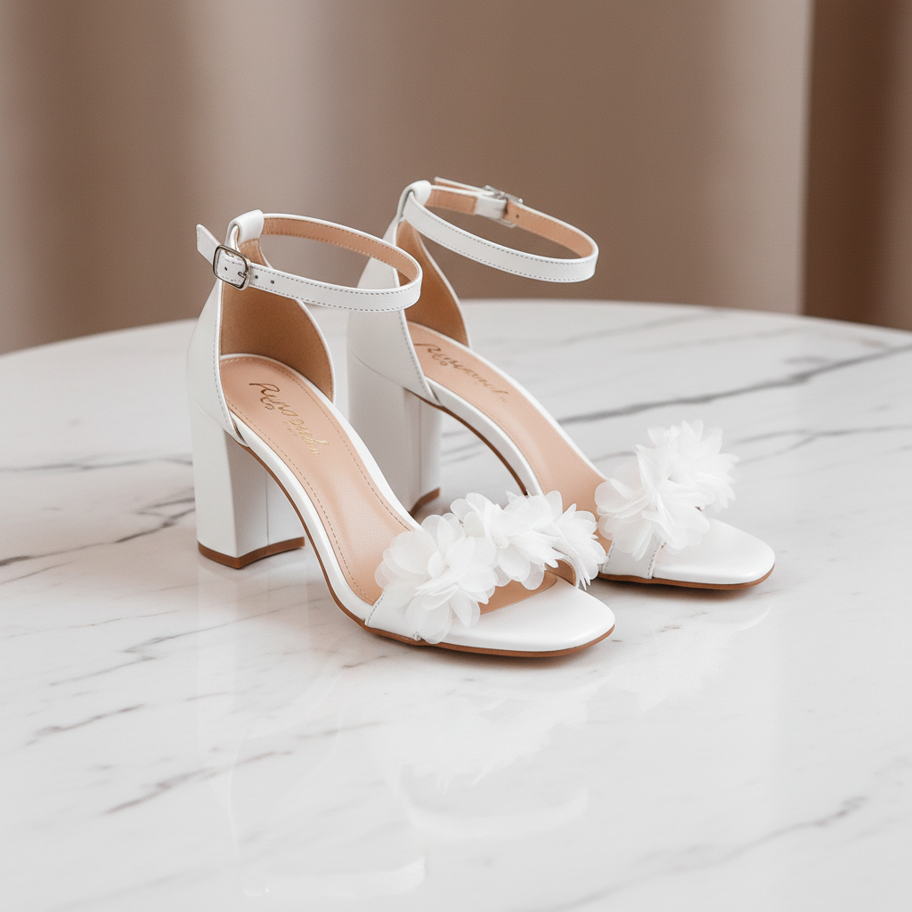 Women’s Floral Strap Heeled Sandals – Elegant Block Heel Ankle Strap Heels