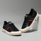 Men's Breathable Knit Lace-Up Trainers – Casual Lightweight Stripe Sneakers