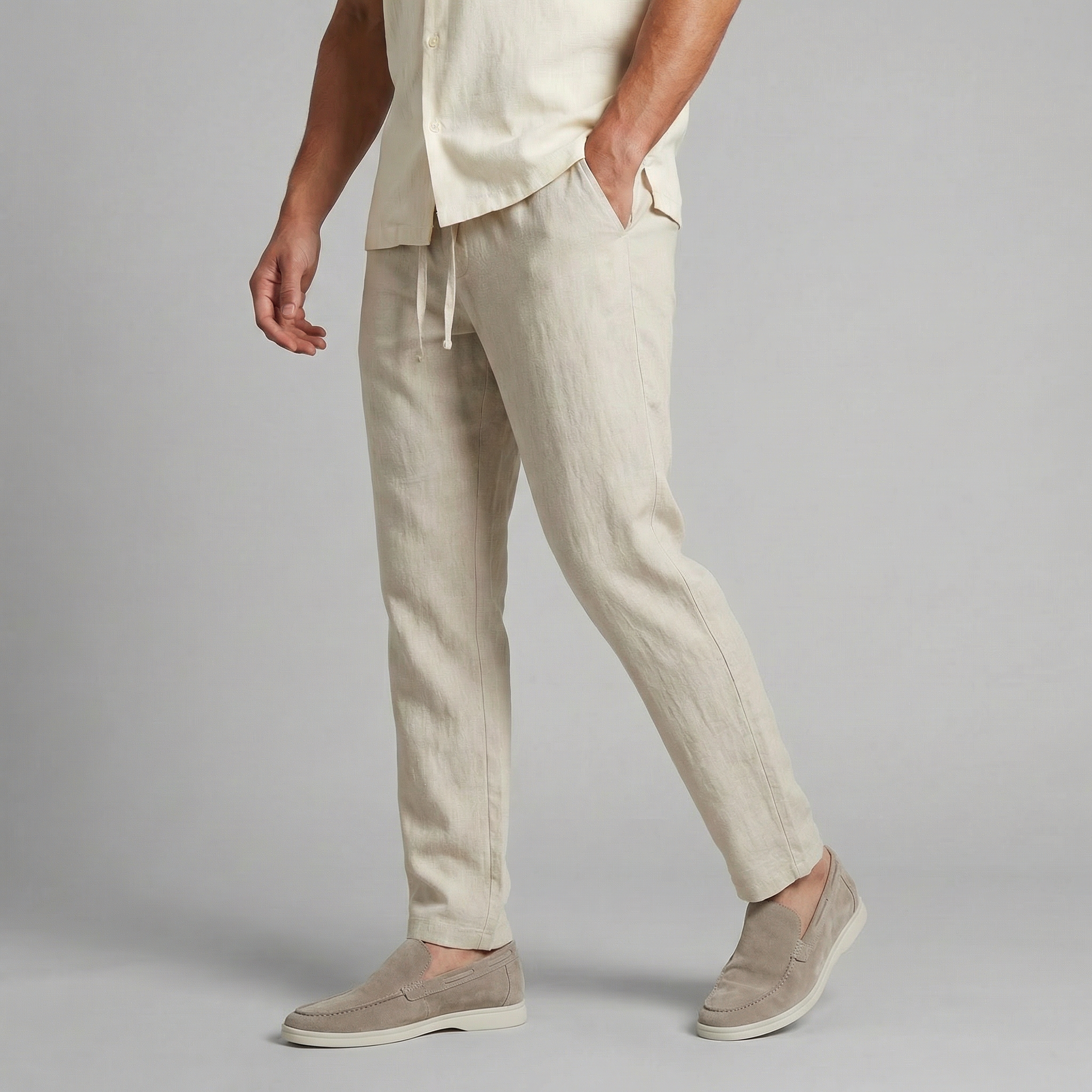 Men's Linen Trousers, Wide Leg Drawstring Trousers – Casual Summer