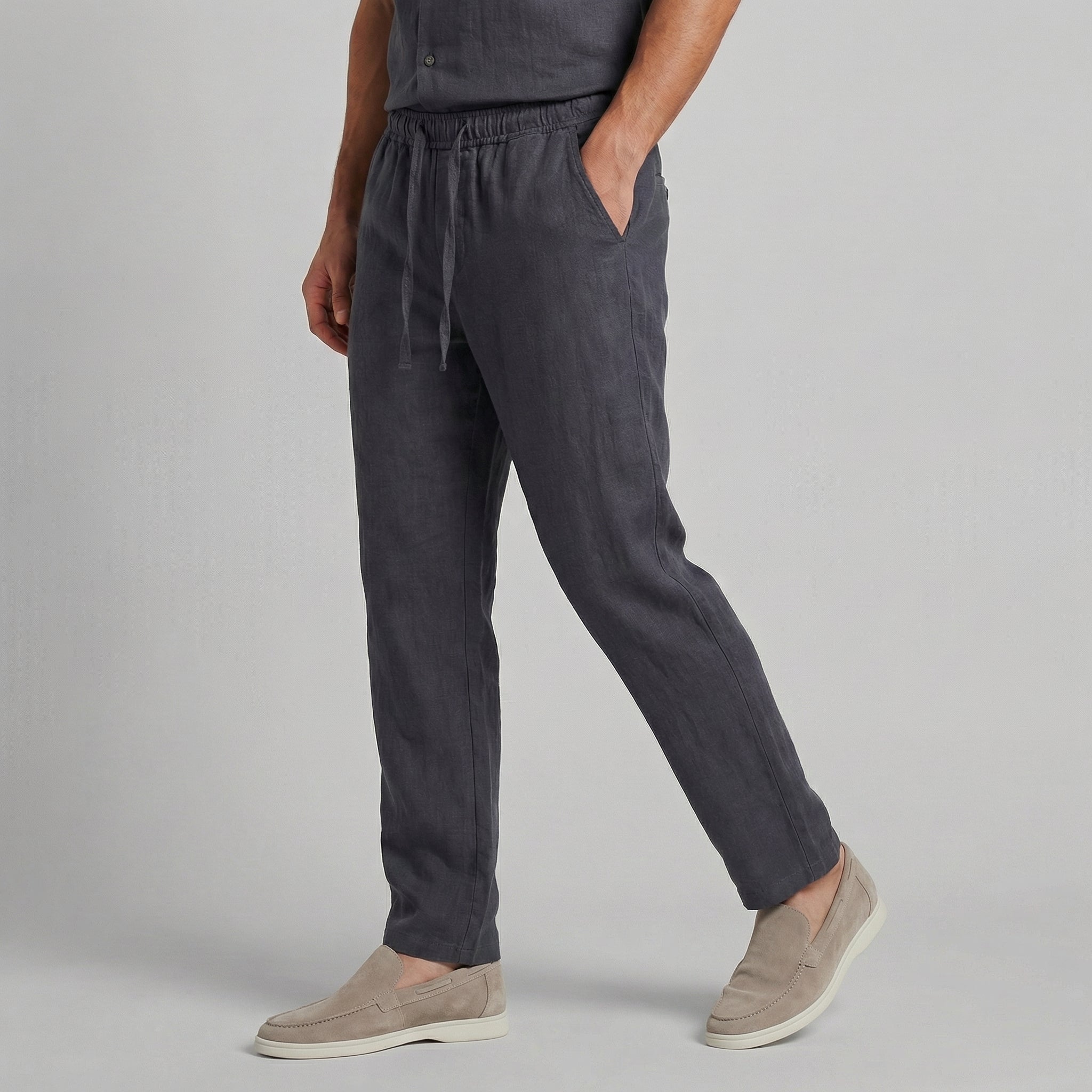 Men's Linen Trousers, Wide Leg Drawstring Trousers – Casual Summer