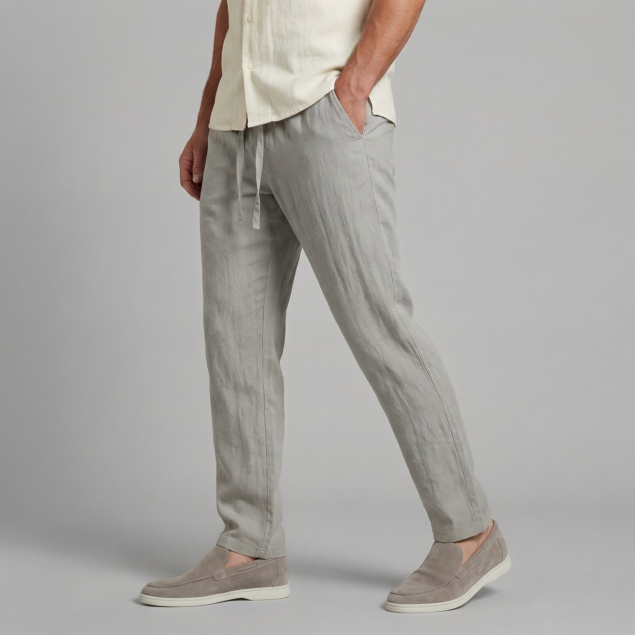 Men's Linen Trousers, Wide Leg Drawstring Trousers – Casual Summer