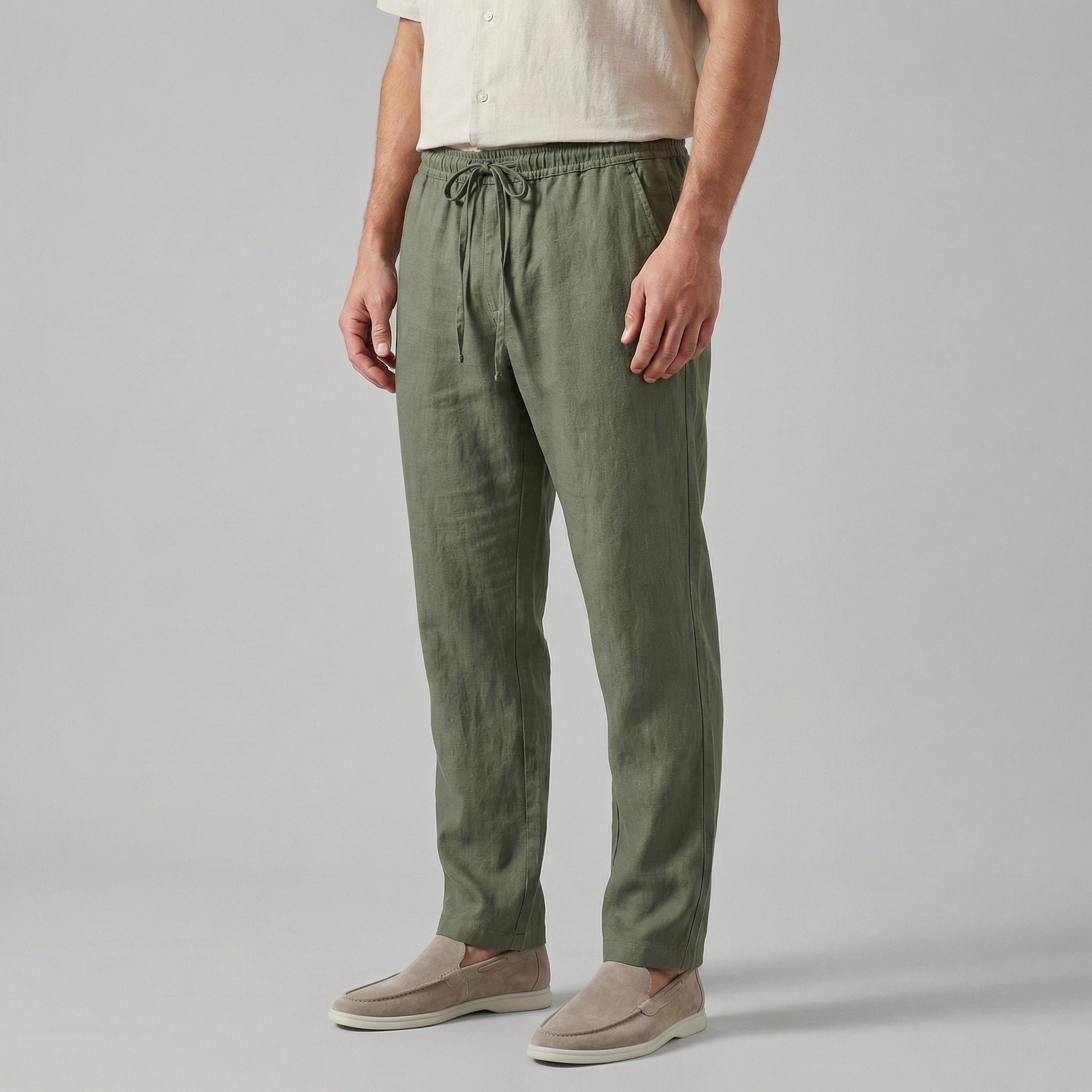 Men's Linen Trousers, Wide Leg Drawstring Trousers – Casual Summer