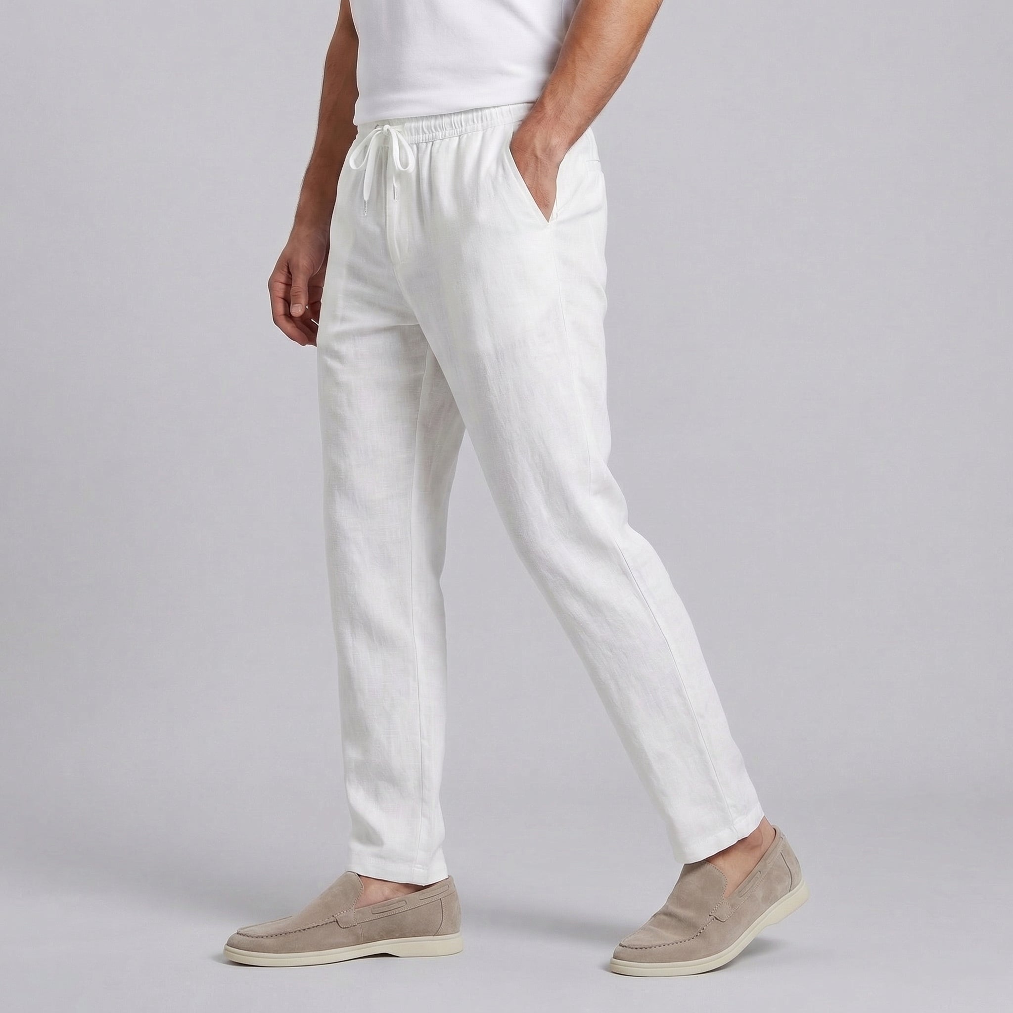 Men's Linen Trousers, Wide Leg Drawstring Trousers – Casual Summer