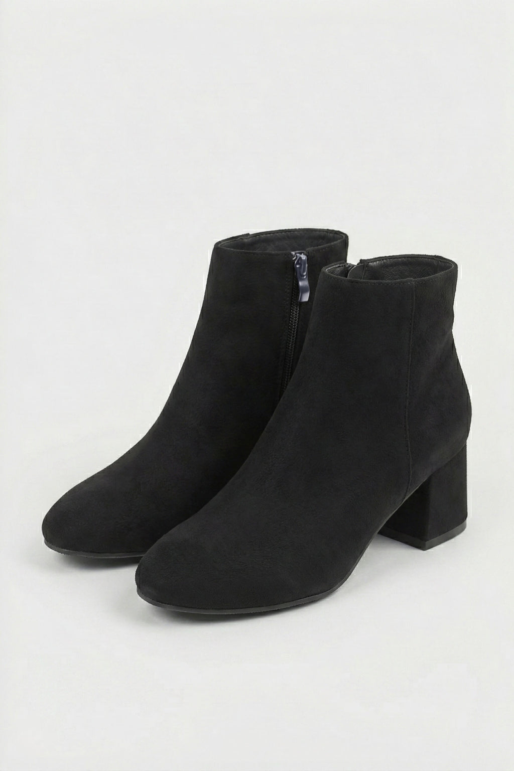 Women’s Suede Ankle Boots - Classic Block Heel with Side Zipper