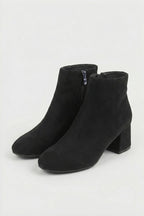 Women’s Suede Ankle Boots - Classic Block Heel with Side Zipper