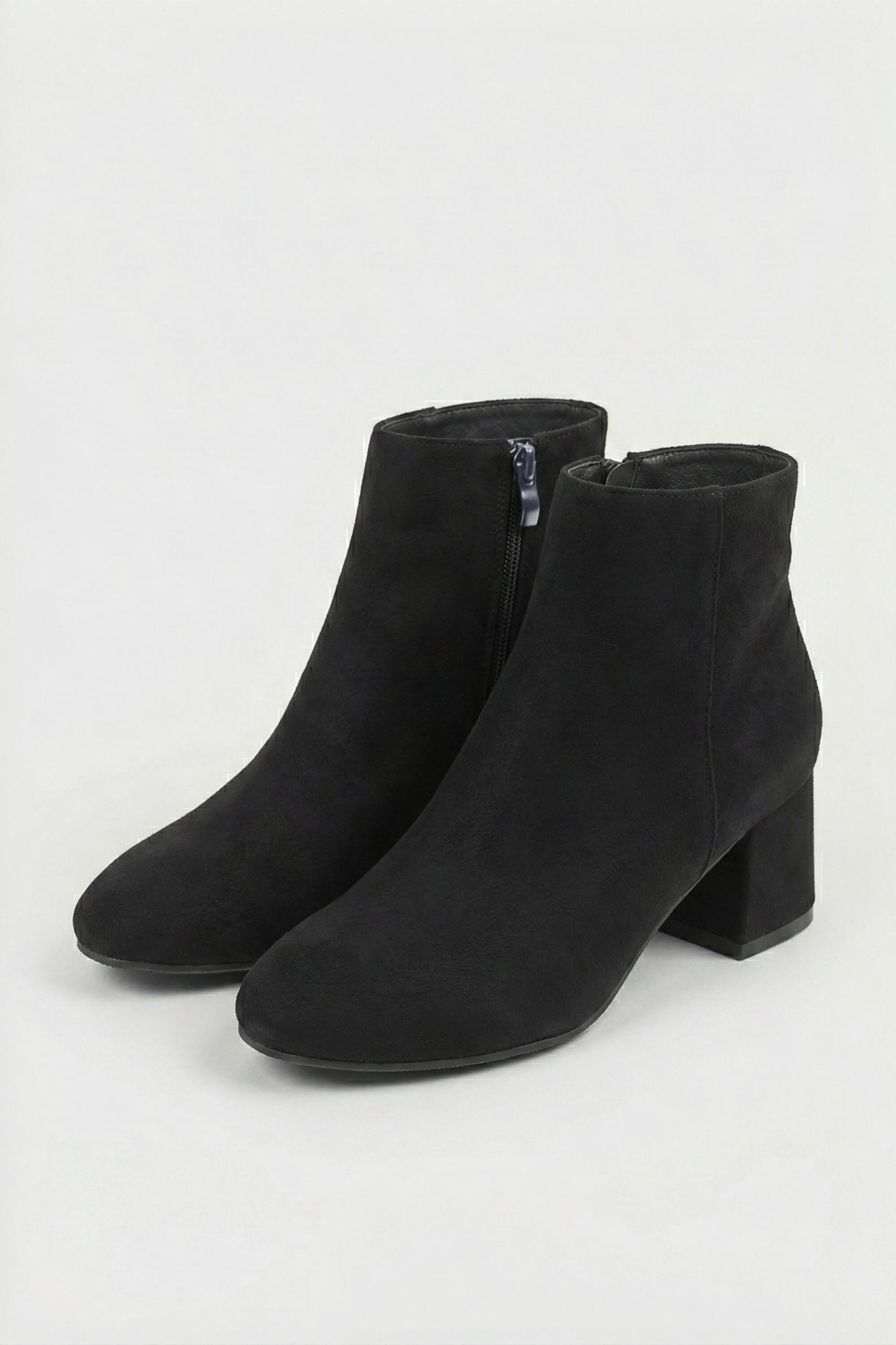 Women’s Suede Ankle Boots - Classic Block Heel with Side Zipper