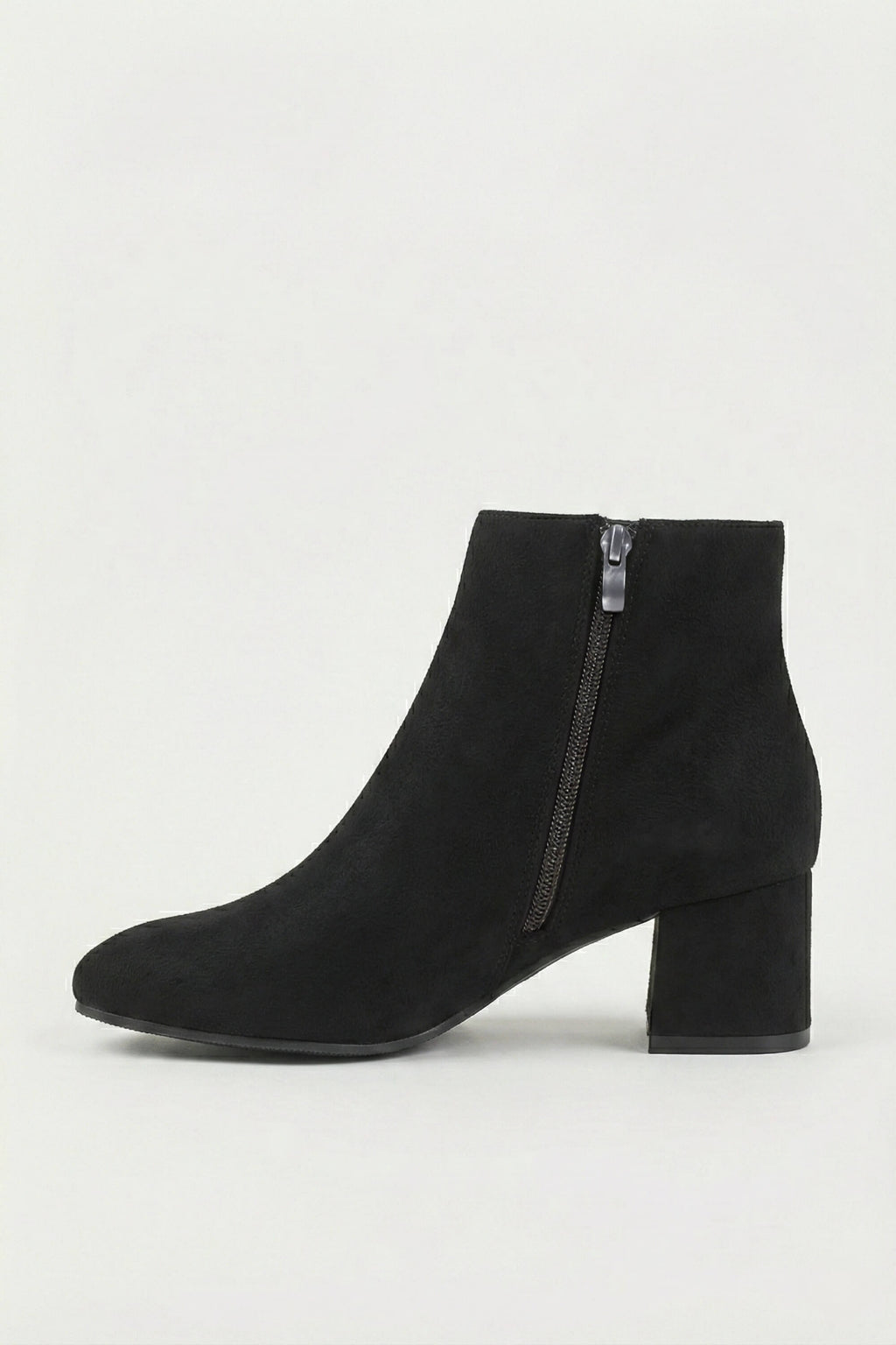 Women’s Suede Ankle Boots - Classic Block Heel with Side Zipper