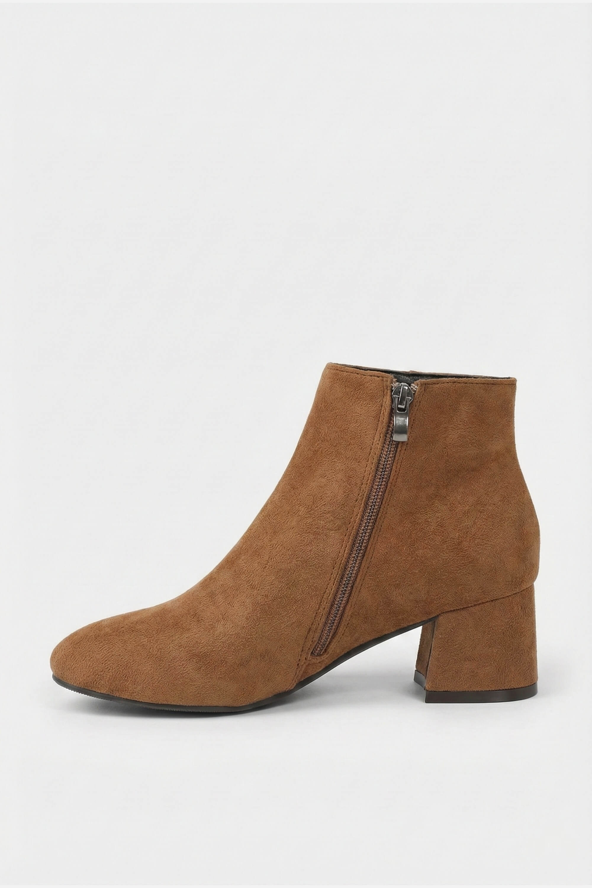 Women’s Suede Ankle Boots - Classic Block Heel with Side Zipper