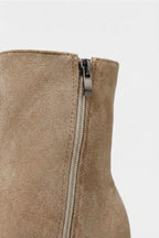 Women’s Block Heeled High Ankle Boots - Suede with Side Zipper