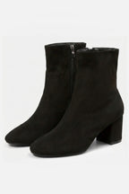 Women’s Block Heeled High Ankle Boots - Suede with Side Zipper