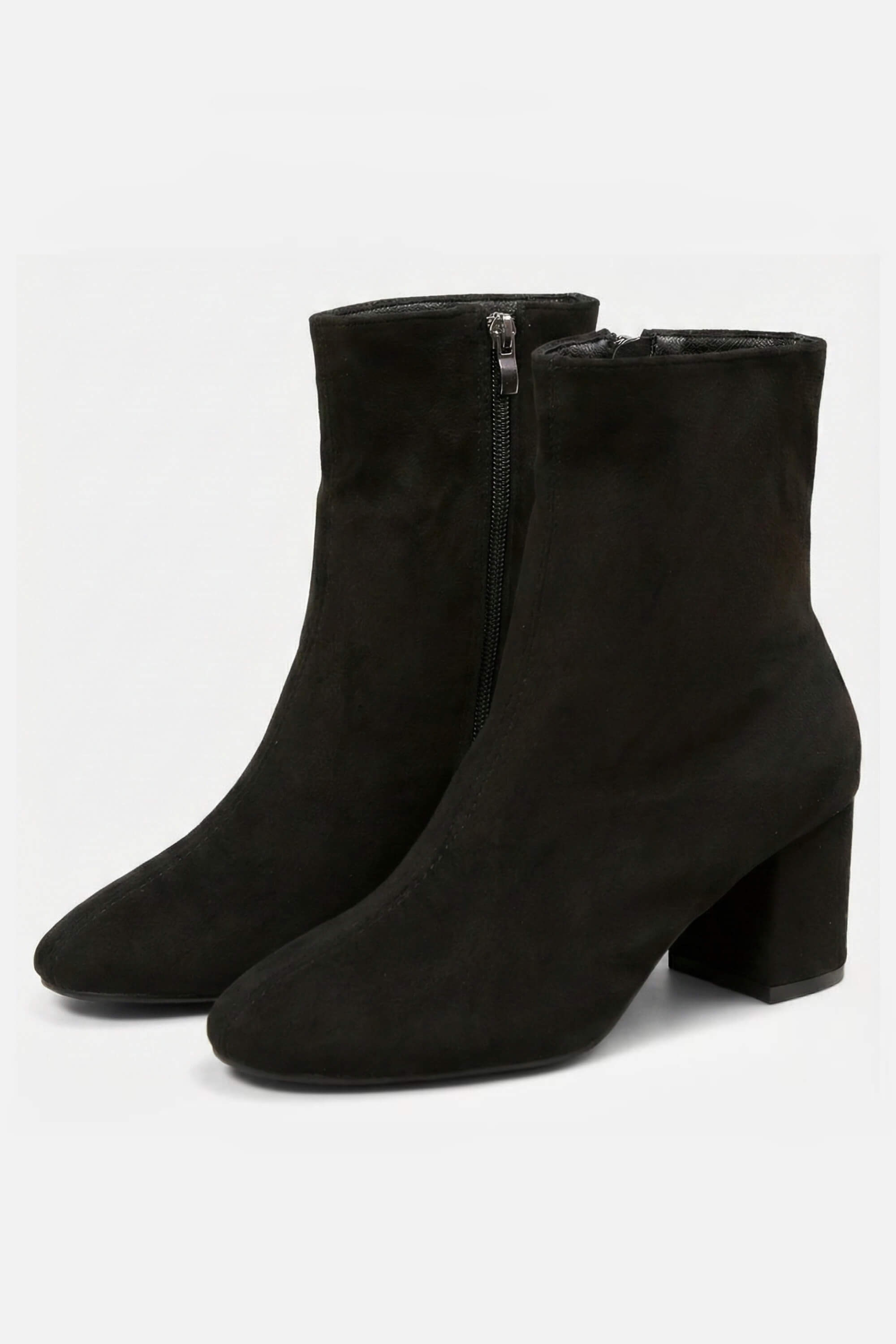Women’s Block Heeled High Ankle Boots - Suede with Side Zipper