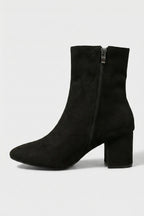 Women’s Block Heeled High Ankle Boots - Suede with Side Zipper