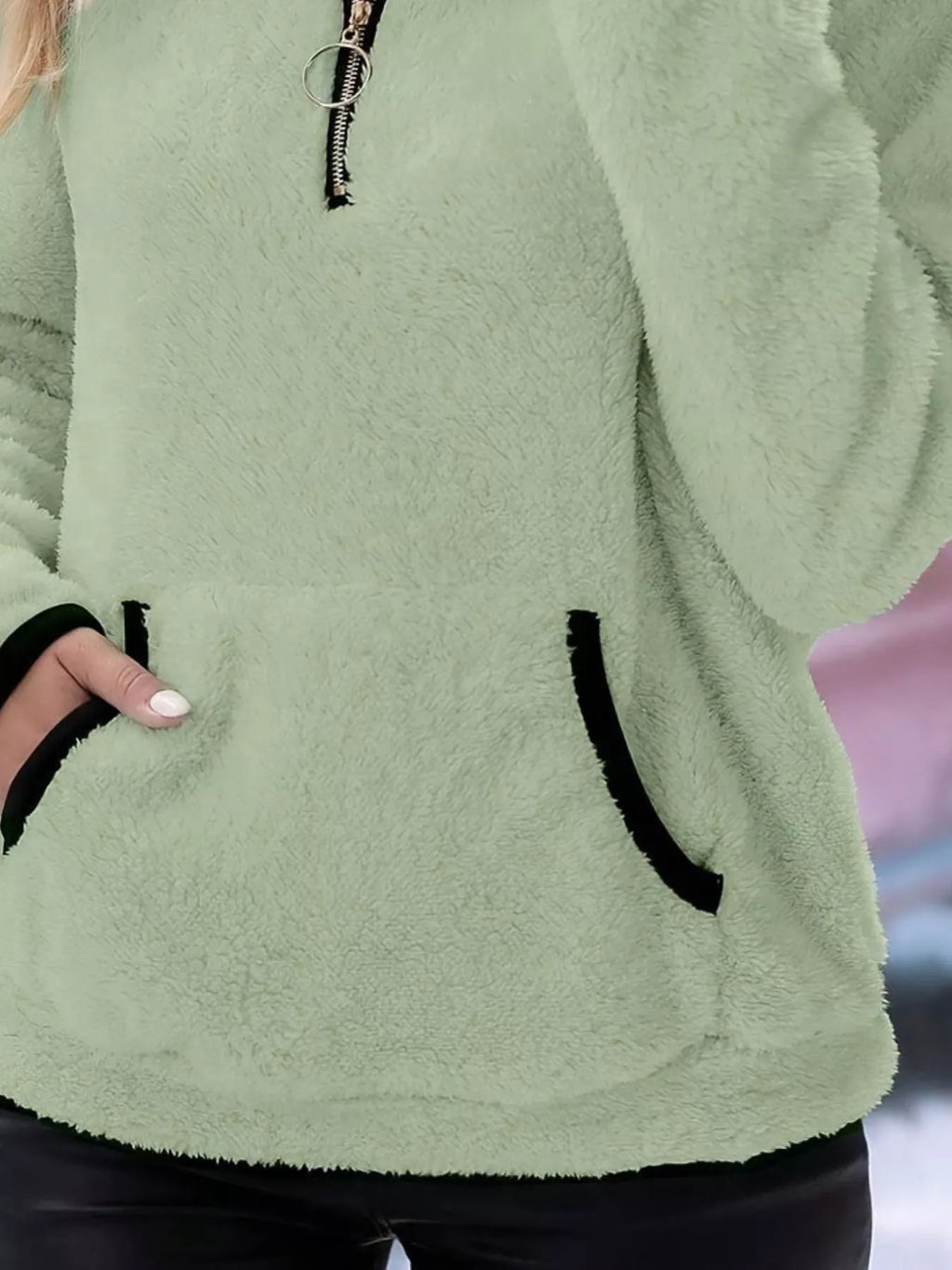 Women's Half-Zip Fleece Pullover, Teddy Sherpa Fleece Sweater – Kangaroo Pocket