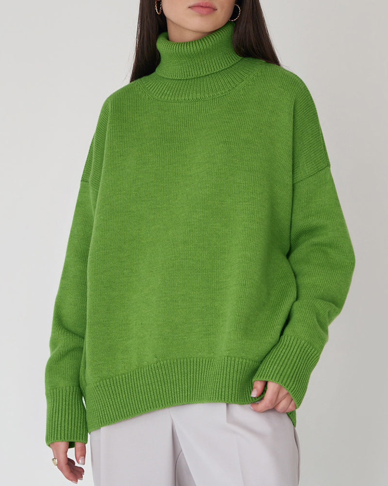 Women's Oversized Roll Neck Jumper, Knit Turtleneck Sweater – Drop Shoulder