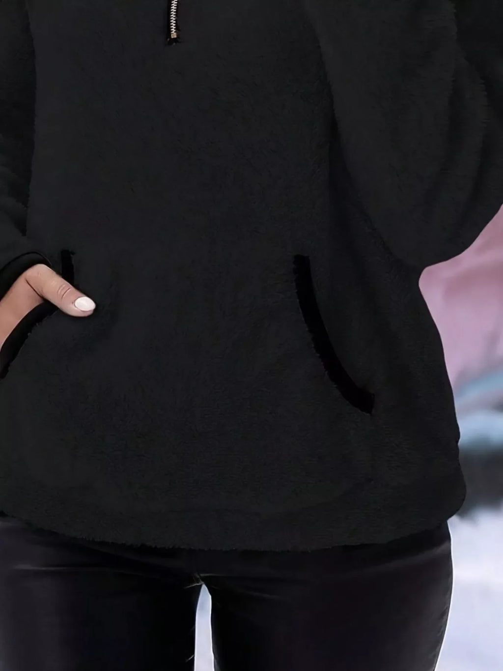 Women's Half-Zip Fleece Pullover, Teddy Sherpa Fleece Sweater – Kangaroo Pocket