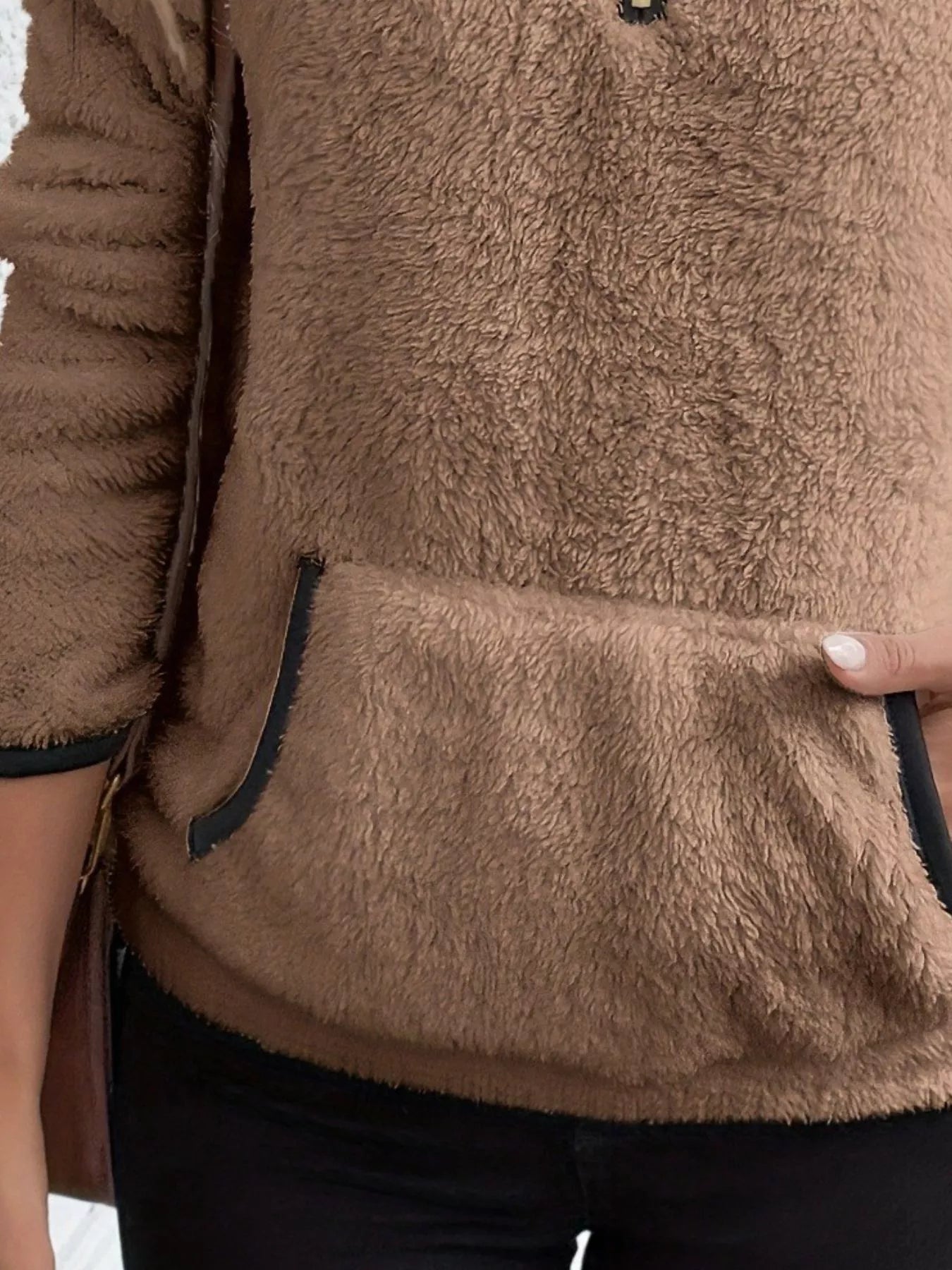 Women's Half-Zip Fleece Pullover, Teddy Sherpa Fleece Sweater – Kangaroo Pocket