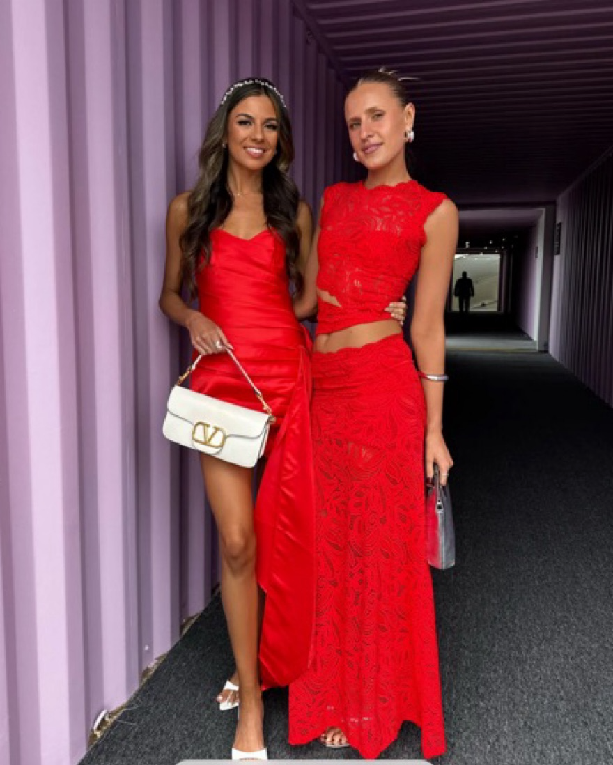 Women's Lace Two Piece Set, Sleeveless Crop Top & Maxi Skirt Co-ord – Red