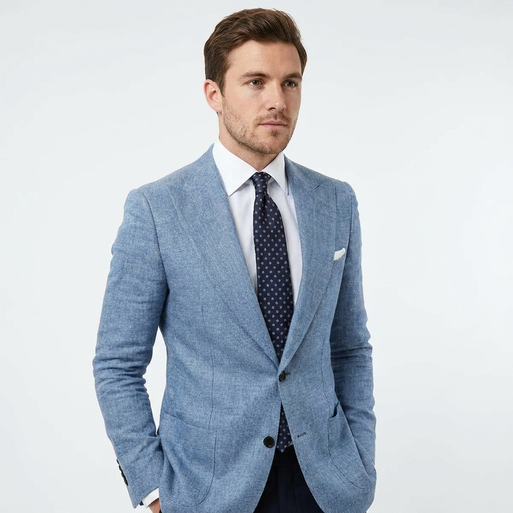 Men's Blazer Grey Textured Tailored Lightweight Jacket