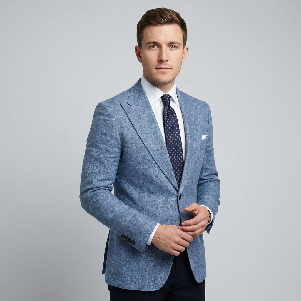 Men's Blazer Grey Textured Tailored Lightweight Jacket