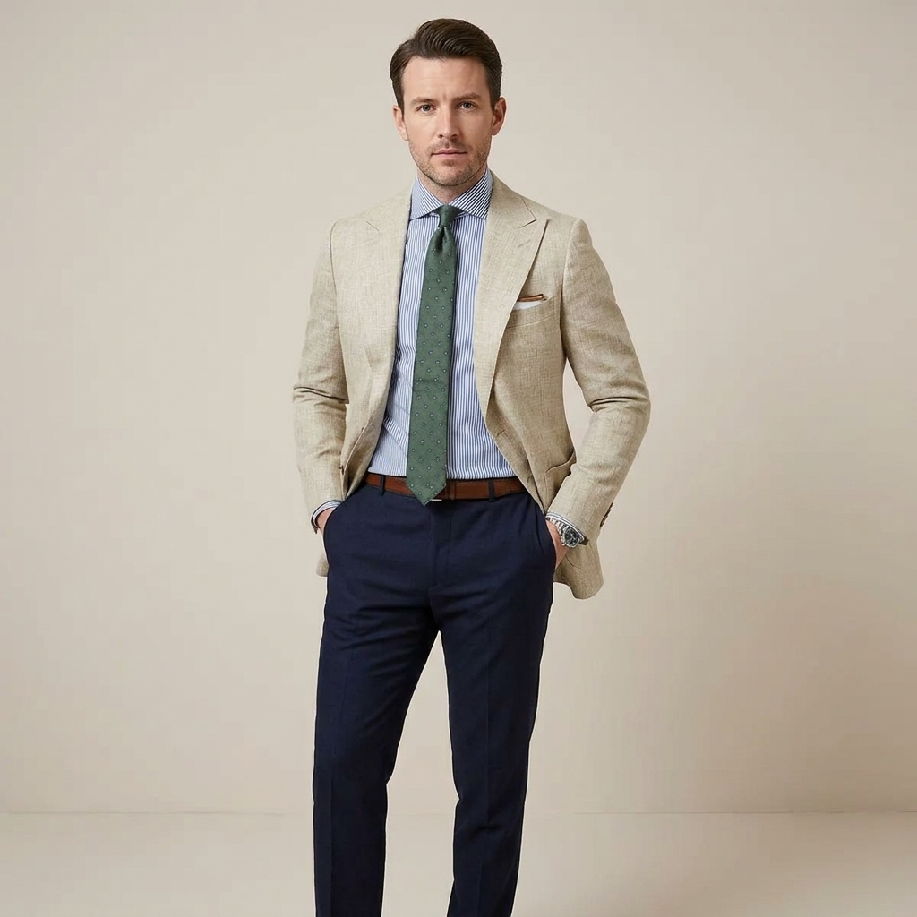 Men's Blazer Grey Textured Tailored Lightweight Jacket