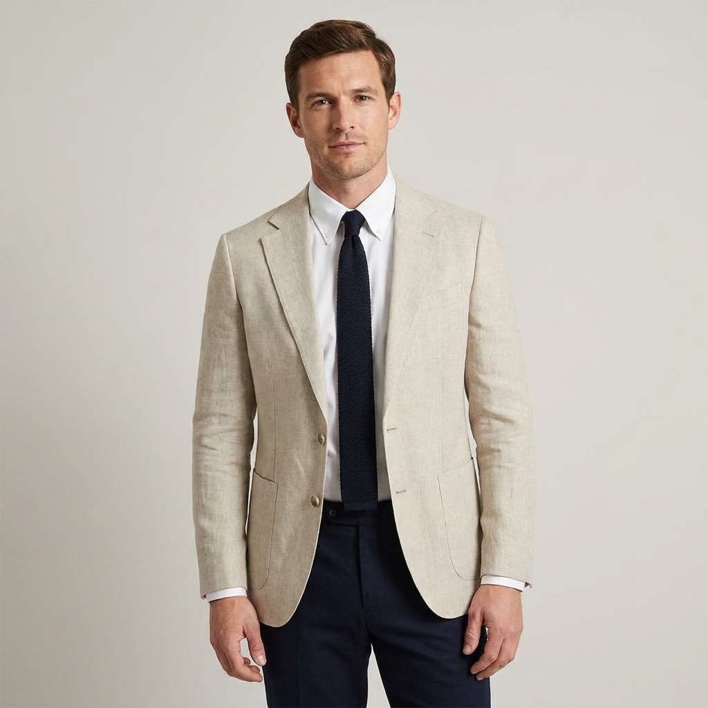 Men's Blazer Grey Textured Tailored Lightweight Jacket