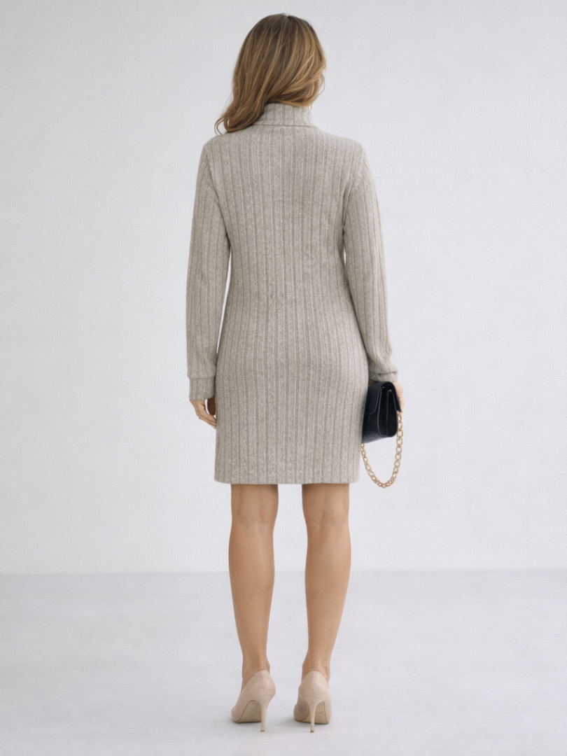Women's Relaxed Ribbed Turtleneck Knit Dress, Long Sleeve Above-Knee Jumper Dress
