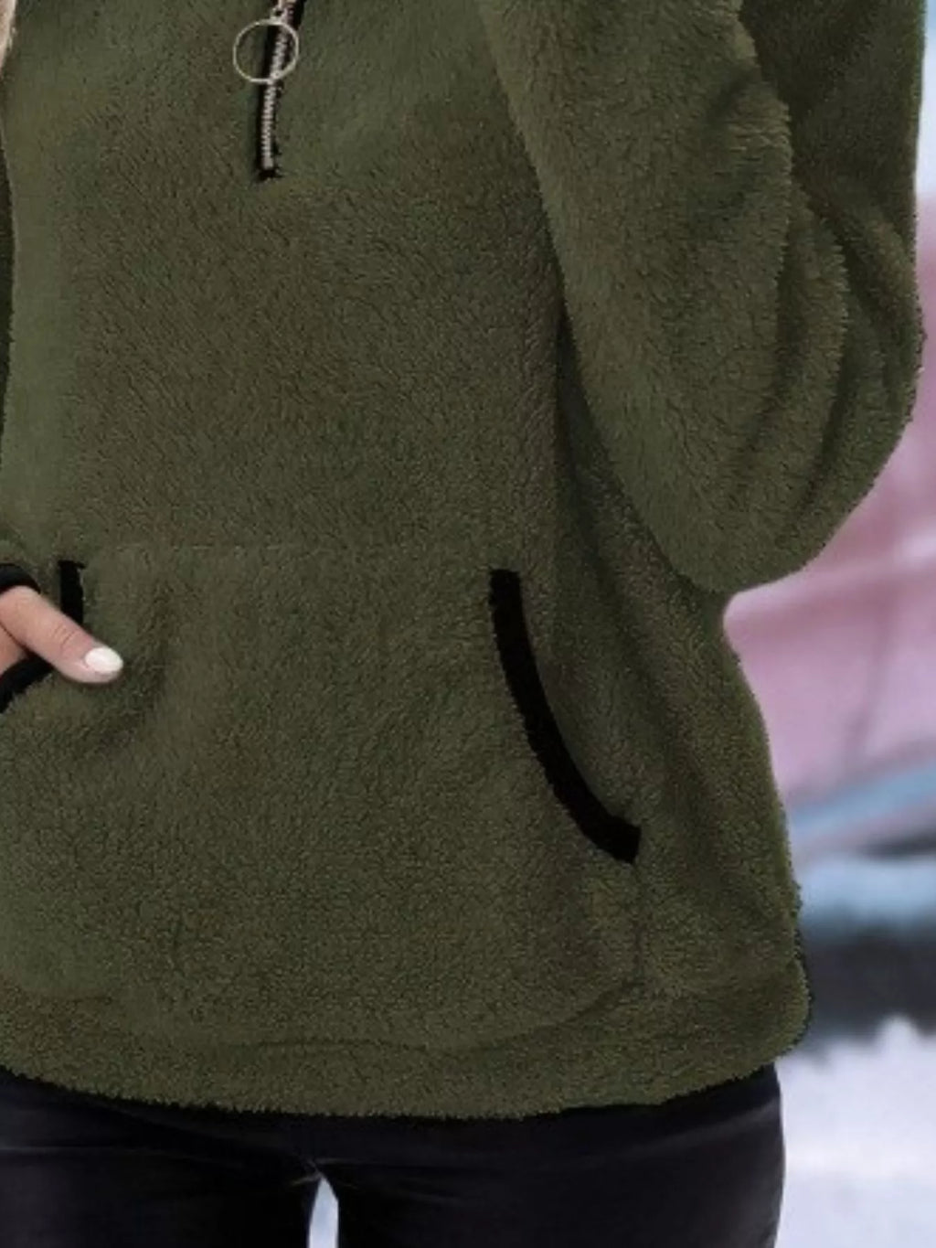 Women's Half-Zip Fleece Pullover, Teddy Sherpa Fleece Sweater – Kangaroo Pocket