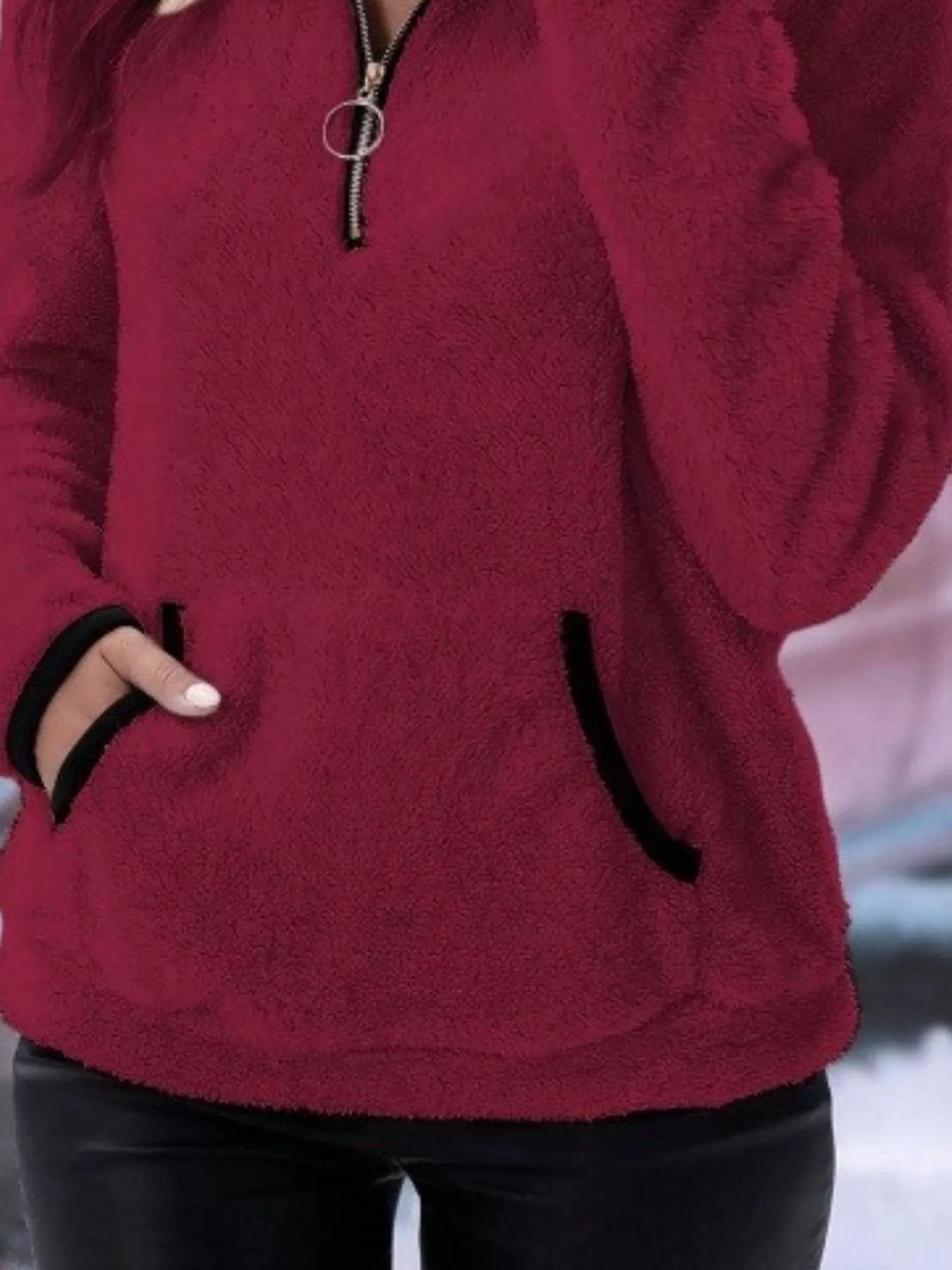 Women's Half-Zip Fleece Pullover, Teddy Sherpa Fleece Sweater – Kangaroo Pocket