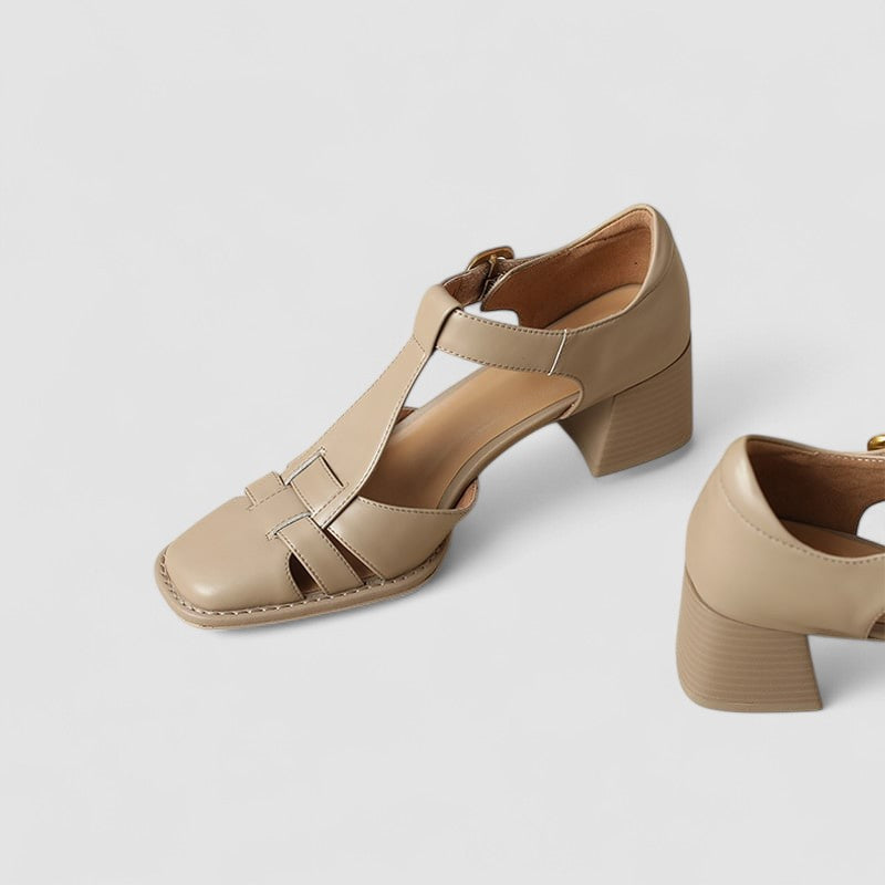 Women's Orthopedic T-Strap Shoes - Vintage Leather Square Head Block Heels