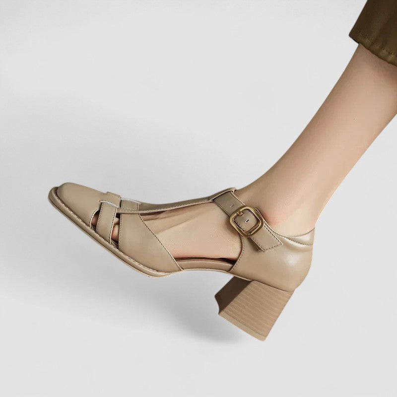 Women's Orthopedic T-Strap Shoes - Vintage Leather Square Head Block Heels